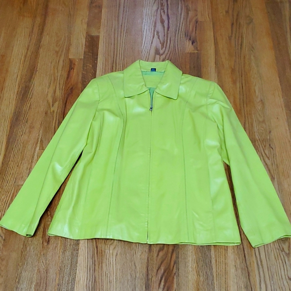 Lime green Womens leather Jacket